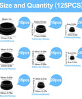 125 Piece Silicone Rubber Hole Plugs Kit Eight Size Range For Round Holes From One Inch To One Fifth Inch graphic chart