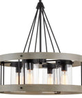 Hayden 25 Inch 4 Light Modern Farmhouse Drum Pendant Light With Cylinder Glass Shades In Gray Oak Finish, close-up view