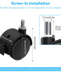 TV stand caster wheels, 4-pack, 2-inch wheels with M8 threaded stems, black nylon, locking brake