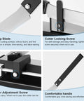 Close-up of Open Slot Wire Duct Cutter Tool features with sharp blade, locking screw, slider adjustment, and comfortable handle.