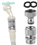 Solid Brass Garden Hose Quick Connector Kit Three Quarter Inch GHT Thread Fittings With Female And Male Adapters Shown Attached to Faucet