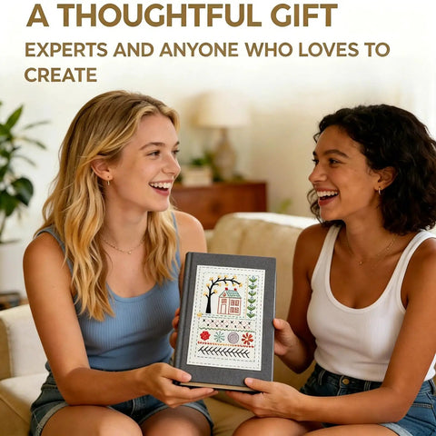 Two women smiling with Beginner Friendly Embroidery Kit For Newbies With 99 Piece All In One Toolkit Linen Cloth in living room