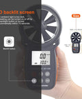 HD backlit handheld anemometer wind speed and airflow gauge with temperature and wind chill, pro grade digital meter for HVAC and drones