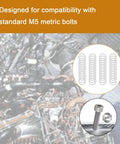48 Piece M5x7mm Shim Washer Set Precision Steel Spacers For CNC Automotive And Mechanical Work Includes 0.1 0.2 0.3 0.5 Millimeter Thickness For Easy Leveling Alignment And Tight Fits displayed with M5 bolt and mechanical background.