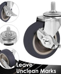3 Inch Swivel Caster Wheels Set Of 4 Heavy Duty 600 Lbs Capacity Non Marking Rubber Casters With Dual Wheel Brakes close-up view of wheel design.