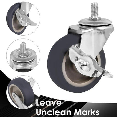 3 Inch Swivel Caster Wheels Set Of 4 Heavy Duty 600 Lbs Capacity Non Marking Rubber Casters With Dual Wheel Brakes close-up view of wheel design.
