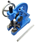 Rock Solid Two Ton Manual Arbor Press Built Tough With Cast Iron Body And Smooth Ratcheting Lever For Bench Mountable Stamping And Heavy Duty Metal Working Jobs, blue color, showing cutting blades.