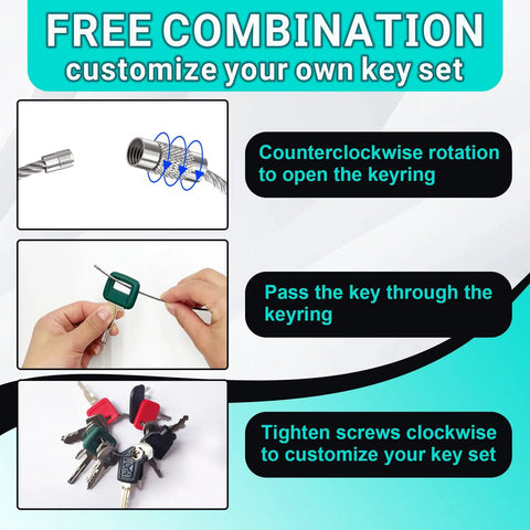 15 Piece Heavy Equipment Key Set Master Kit assembly guide with keyring instructions for excavators, loaders, tractors, and more jobsites.