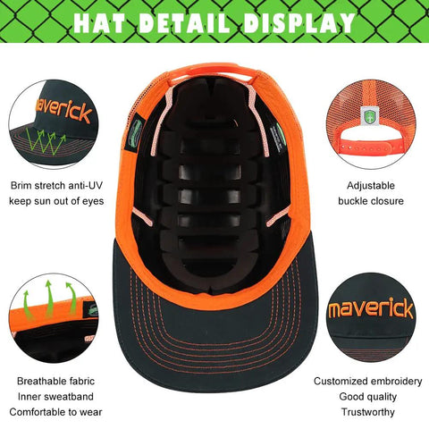 Extra Venting Bump Cap With Baseball Cap Style Head Protection Lightweight And Breathable Orange For Men And Women Safe Hard Hat Alternative With Airflow, showing detailed view of adjustable buckle and inner shell.