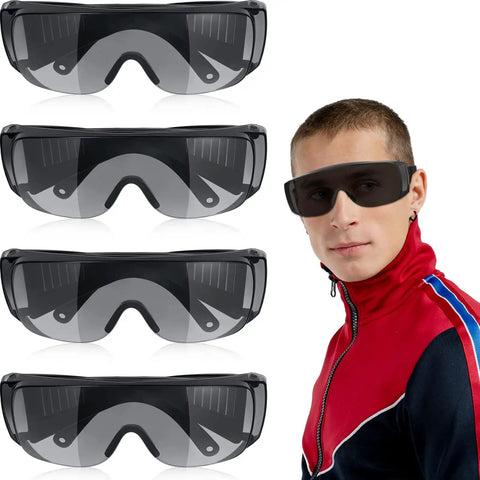 4 Pairs UV Resistant Safety Glasses Anti Fog Protective Eyewear For Indoor Outdoor Use with a man wearing them