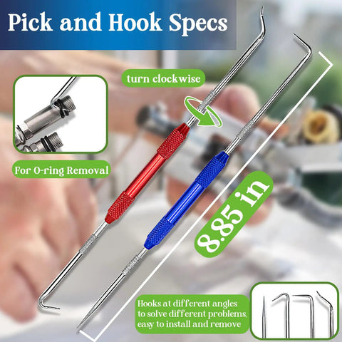 Pick and hook tools for O-ring removal, 8.85 inches, used in 3-In-1 Spigot Repair Washers Kit With Hose Gasket And Faucet O-Rings No More Leaks For Kitchen Faucet Outdoor Hose Bib Water Spigot Seal Repair 1075 Pcs Plumbing Rubber Washers Assortment Set