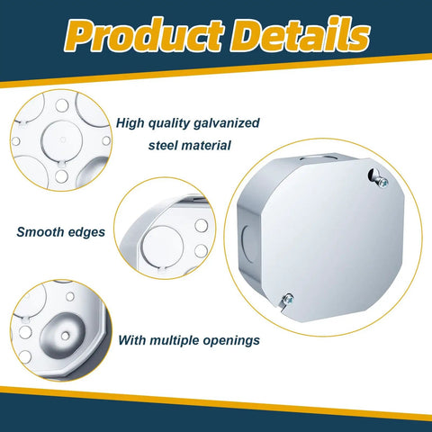 4x4 Inch Octagon Electrical Box With Cover For Ceiling Or Wall Install, Built Tough Galvanized Steel Junction Box, 21 Cu In Capacity