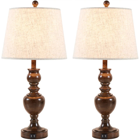 Set Of 2 Farmhouse Table Lamps With 3 Way Dimmable Touch Control, USB Charging Port, Nightstand And Desk Lamps, Resin Base With Linen Shade, LED Bulbs Included, Ideal For Bedroom And Living Room
