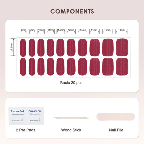 Semi Cured Gel Nail Strips Real Gel Polish UV Wraps For Brittle Nails Long Lasting Easy Peel Off Removal Hema Free 20 Piece