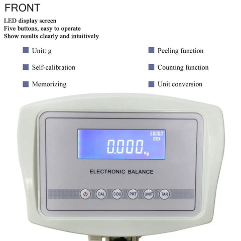Heavy Hitter Digital Floor Scale With Six Hundred Sixty One Pound Capacity And Spit Spot One Gram Precision For Warehouse Shipping Or Animal Weighing Featuring Glowing Lcd Monitor and easy-to-use five-button LED display.