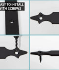Barn Door Corner Bracket Set 7 Point 7 Inch Matte Black Rustic L Brackets For Sliding Doors Garage Farmhouse Decor Mirror Frames Garden Gates 4 Pack With Screws Heavy Duty Built To Last close-up with screws