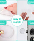 Four-step installation guide for Self Adhesive Door Bumpers Pack Of 12 Round 40 By 8 Mm Protectors for doors handles and walls.