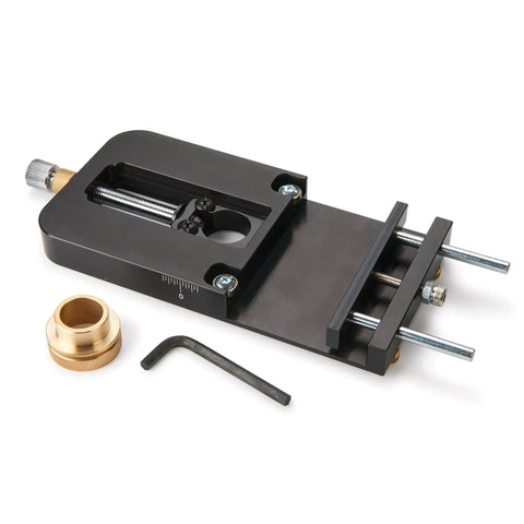 Top Shelf Router Dado Jig With CNC Machined Aluminum Carriage And One Inch Precision Bushing for woodworking setup.