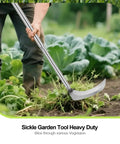 Person using Long Handle Sickle Weeding Garden Tool For Grass Cutting And Vine Removal Heavy Duty Billhook Style Cutter