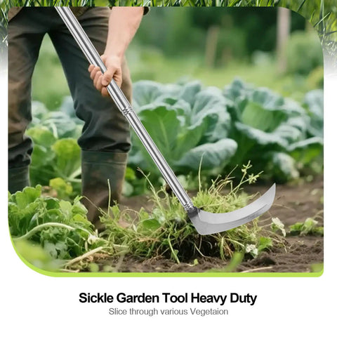 Person using Long Handle Sickle Weeding Garden Tool For Grass Cutting And Vine Removal Heavy Duty Billhook Style Cutter