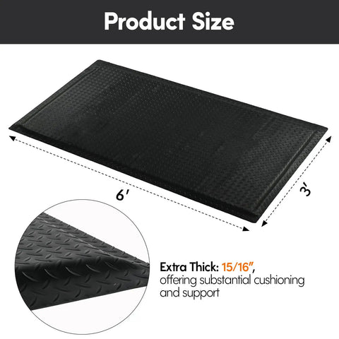 Heavy Duty Anti Fatigue Floor Mat 3 Feet By 6 Feet 15 To 16 Inch Thick Diamond Plate Memory Foam Ergonomic Standing Mat