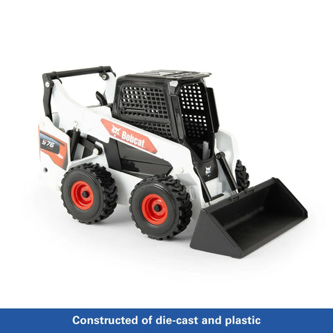 Bobcat 1/16 Scale Skid Steer Loader Diecast Toy with Fully Functional Front Loader and Tilt Bucket shown on white background