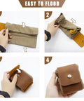 Step-by-step folding of Waxed Canvas Foraging Belt Pouch With Leather Trim Collapsible Outdoor Pouch for easy storage