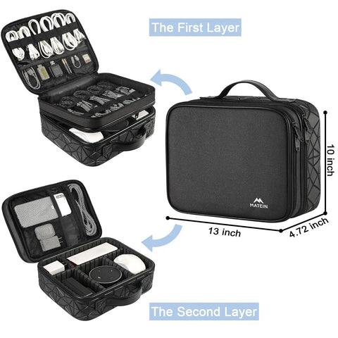 Cord Organizer Case For DJ Gear And Music Equipment With Adjustable Divider, Double Layer Cable Storage Bag, black, showing layers