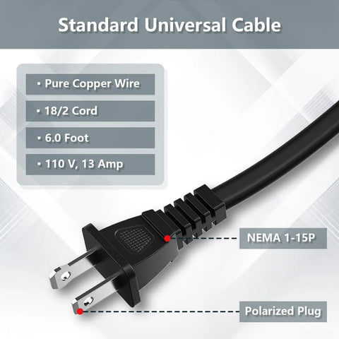 2 Pack 6 Foot 18AWG Power Tool Cord Replacement With 2 Prong Polarized Plug 110V 300V AC Pigtail, close-up of plug and cord