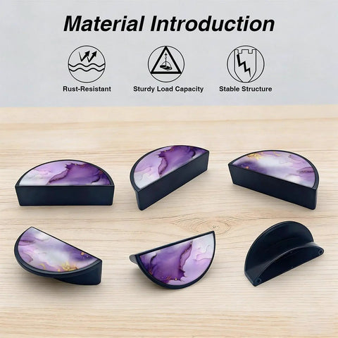 Bold Purple White Fluid Gold Marble Pattern Cabinet Pulls 3 Inch Hole Center Black Semicircle Drawer Handles