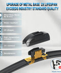 Upgrade of metal base for Straight Up Tough 26 And 16 Inch Windshield Wiper Blades showing durable attachment and features.