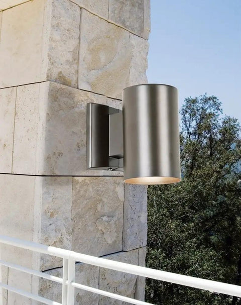 Brown Cylinder Outdoor Wall Mount Light Fixture With E26 Socket Dope BR30 Bulb Not Included, mounted on exterior wall
