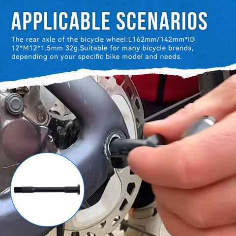 Rear Thru Axle For Road Bike Wheel, Compatible With 162mm Or 142mm Hubs, 12mm Diameter, 1.5mm Thread Pitch, installation close-up