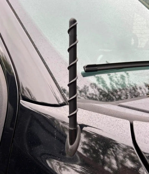 Close-up of black short truck antenna installed on pickup, part of 2 Pack Short Truck Antennas For Universal Fit On Ford F Series Ram Dodge Chevy