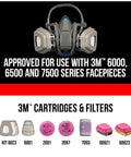 Organic Vapor Performance Cartridges Pack Of 3 For 6000 6500 7500 Series Facepieces NIOSH Approved OV Filters display