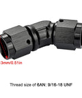 6AN Female To 6AN Female 45 Degree Low Profile Swivel Coupler Union Fitting Adapter Aluminum Dope Black AN6 9/16-18 UNF High Pressure 1500 PSI -40 To 250 F, 13mm