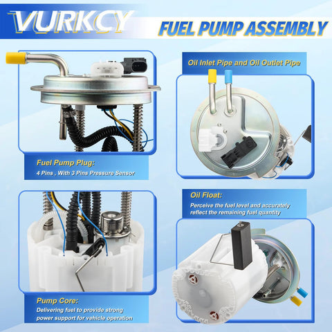 Electric Fuel Pump Module With Pressure Sensor For GM Tahoe Yukon And Escalade 2008-2014 V8 5.3L 6.2L Direct Fit Drop In Replacement Replaces E3768M P76297M showing components like fuel pump plug, oil inlet, oil float, and core.