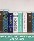 Bookshelf with seven false books hiding a Book Safe With Combination Lock Hidden Safe 9.5 Inch By 6.2 Inch By 2.2 Inch Hollow Book Box