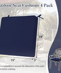 Ultra Comfort Outdoor Chair Cushions 19x19 Set Of 4 Navy Blue Waterproof Seats 3-inch thick high-density foam with ties and handle