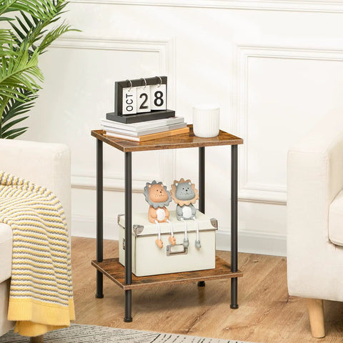 Industrial Style End Table for Small Spaces, Rustic Brown Two-Tier Side Table with Stable Frame, decorative items, space-saving.