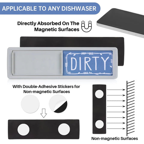 Dishwasher Clean Dirty Magnet Sign with Slide Tab, strong magnetic, non-scratch, PVC material, 6.9 x 2 in, appliance label.