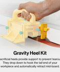 Top Shelf Grr Ripper Max Table Saw Push Pad Triple Force Grip Smashes Kickback And Guards Your Knuckles Full Tool Set With SafeRip Kit For Snappy Cuts On Thin Stock Usa Built Bright Yellow, showing Gravity Heel Kit in use.