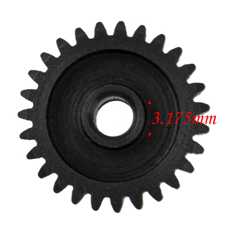 Close-up of 5 Pack Steel Pinion Gears 48P 3.175mm Shaft Set 23T 24T 25T 26T 27T For 1/8 Inch RC Motors Hardened Steel Durable Pinion
