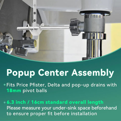 Hassle Free Swap Two Piece Sink Pivot Rod Replacement With 18 Mm Ball And Pop Up Center Piece Assembly For Delta And Price Pfister Drains Six Point Three Inches Fast Install