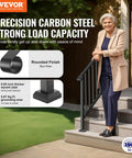 Tough As Nails Outdoor Stair Handrail Kit For Three To Four Steps Featuring Rust Proof Iron Railings, shown on steps with a woman in a beige coat.
