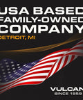 USA Based Family-Owned Company sign with Detroit, MI, and American flag design, representing Vulcan since 1959.