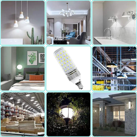 Super Bright E12 LED Corn Bulbs 16W 1500LM Daylight White 6000K CRI80 Plus in various home lighting settings