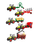 Farmland Agricultural Series Friction Powered Tractor Toys Set Of Six Lightweight Hay Barrel Transport Machines For Kids displayed