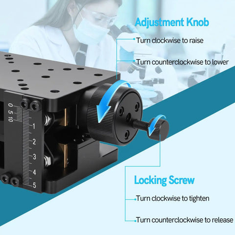 Z Axis Manual Lift Platform With Precision Positioning Stage And Fine Adjustment Slider Micro Positioner Lab Jack Elevator mechanism with adjustment knob