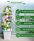 Dope Six Tier Vertical Hydroponics Tower With 30 Plant Pods on a balcony showing 35 holes, automatic watering, space saving design